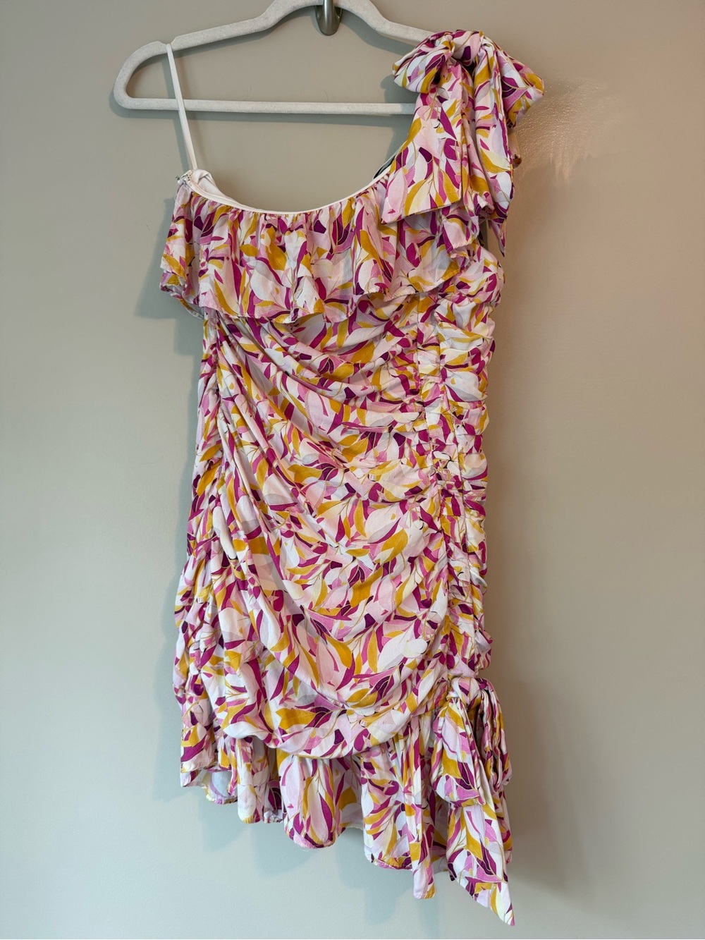 Hello Molly Abstract Print One Shoulder Ruched Mini Dress Sz M